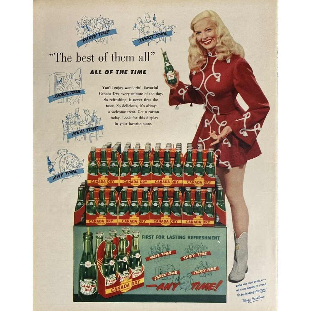 Canada Dry Mary Hartline "Look for Me in Stores I'll Look for You" Print Ad 1951